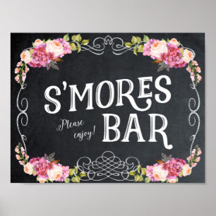 enseigne de bar de smores tableau noir floral