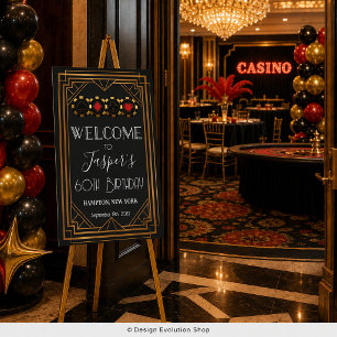 Enseigne de bienvenue Art Déco Casino noir et or d