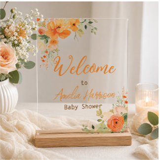 Enseigne en acrylique élégante orange florale pour