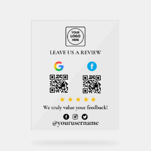 Enseigne en acrylique QR pour avis Google Facebook