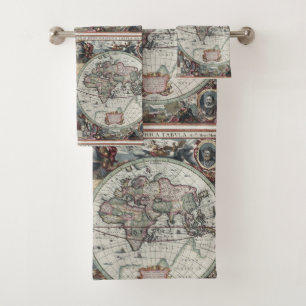 Ensemble antique de serviette de carte du monde