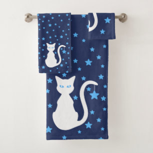 Ensemble blanc de serviette de Bath de chat