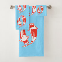 Ensemble bleu de serviette de poissons de Koi