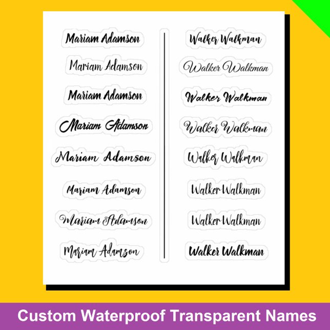 (Ensemble de 16) Autocollants de nom simples trans (Transparent Simple Name Stickers)
