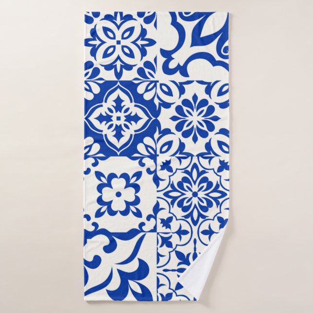 Ensemble de 16 azulejos en bleu, blanc. Original (Serviette de bain)