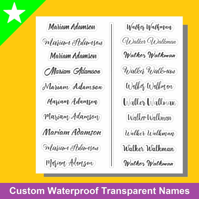 (Ensemble de 20) Stickers de nom simple transparen (Simple Transparent name stickers)