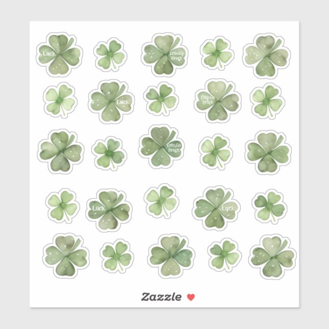 Ensemble de 25 Stickers Shamrock de vinyle aquarel (Feuille)