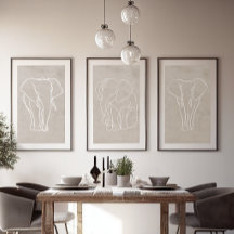 Ensemble de 3 affiches d'art Elephant Line