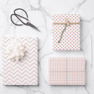 Ensemble de 3 feuilles de papier cadeau Corail et