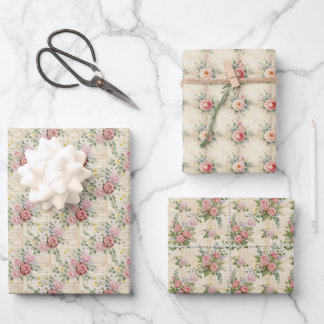 Ensemble de 3 feuilles de papier cadeau floral let