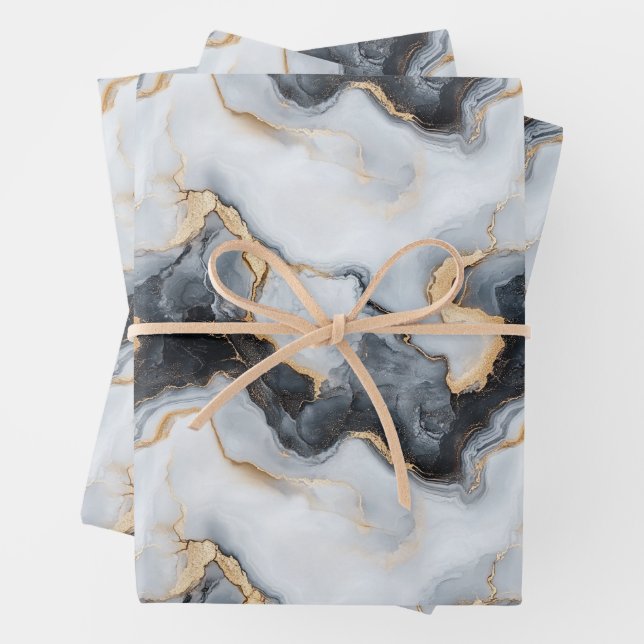 Ensemble de 3 feuilles de papier d'emballage Marbr (En situation)