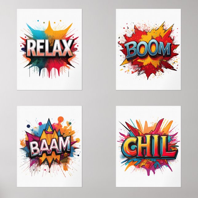 Ensemble de 4 bandes dessinées Effet Word Art Prin (Recto)
