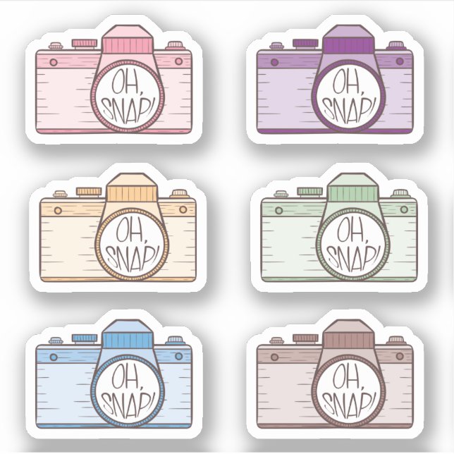 Ensemble de 6 Oh Snap ! Autocollants Pastel Camera (Devant)