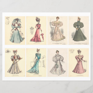 Ensemble de 8 cartes ATC de mode victorienne feuil