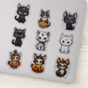 Ensemble de 9 chats Halloween Stickers Vinyl