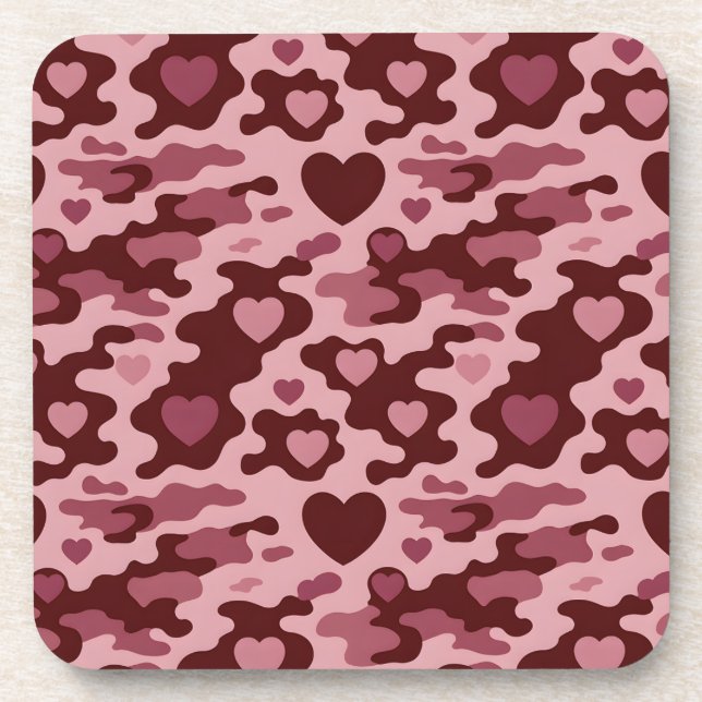 Ensemble de Dessous de verre Camo Coeurs Roses Bou (Devant)