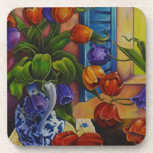 Ensemble de Dessous de verre de tulipes et de pomm