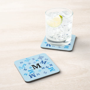 Ensemble de dessous de verre - Lettres bleues méla