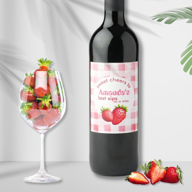 Ensemble de Étiquettes de nourriture et de boisson (sweet cheers strawberry custom bride name wine label pink picnic gingham last sips to miss champagne)
