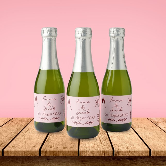 Ensemble de Étiquettes de nourriture et de boisson (Whimsical Quirky Squiggles Pink Wedding Bottle Label)