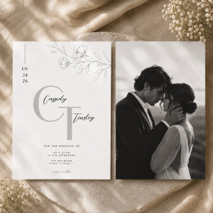 Ensemble de faire-part de mariage à monogramme flo