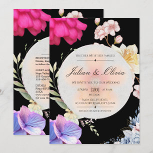 Ensemble de faire-part de mariage floral noir luna