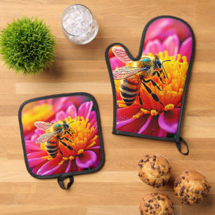 Ensemble De Gant De Cuisine Et De Manique Abee en effervescence sur la conception de la fleu