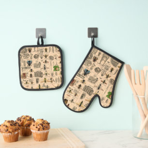 Ensemble De Gant De Cuisine Et De Manique Abeille Insecte Bug Wasp Nature Peinture des abeil