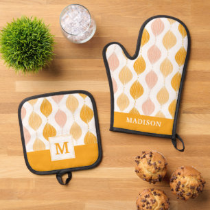 Ensemble De Gant De Cuisine Et De Manique Abstract golden ogee pattern