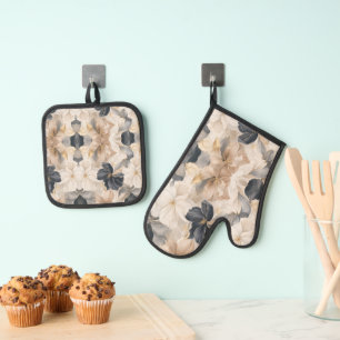 Ensemble De Gant De Cuisine Et De Manique Abstraction Florale Artistique de Luxe