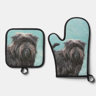 Ensemble De Gant De Cuisine Et De Manique Affenpinscher Peinture Chien noir et argent Art