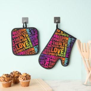 Ensemble De Gant De Cuisine Et De Manique Affirmations de vie - mots positifs 3a