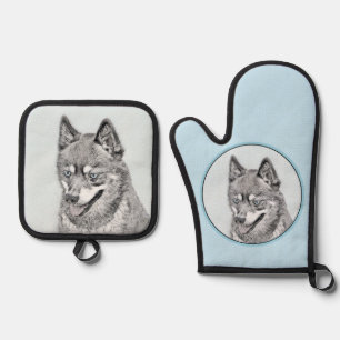 Ensemble De Gant De Cuisine Et De Manique Alaskan Klee Kai AKK Husky Peinture Cute Chien Art