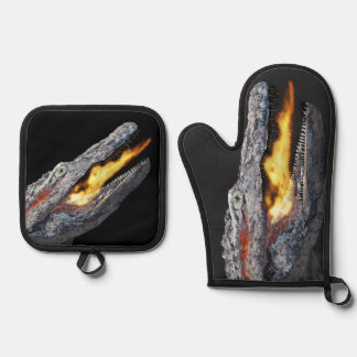 Ensemble De Gant De Cuisine Et De Manique Alligator cracheur de feu
