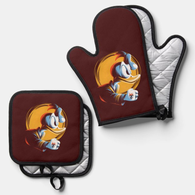 Ensemble De Gant De Cuisine Et De Manique  Angry Duck (Recto/Verso)