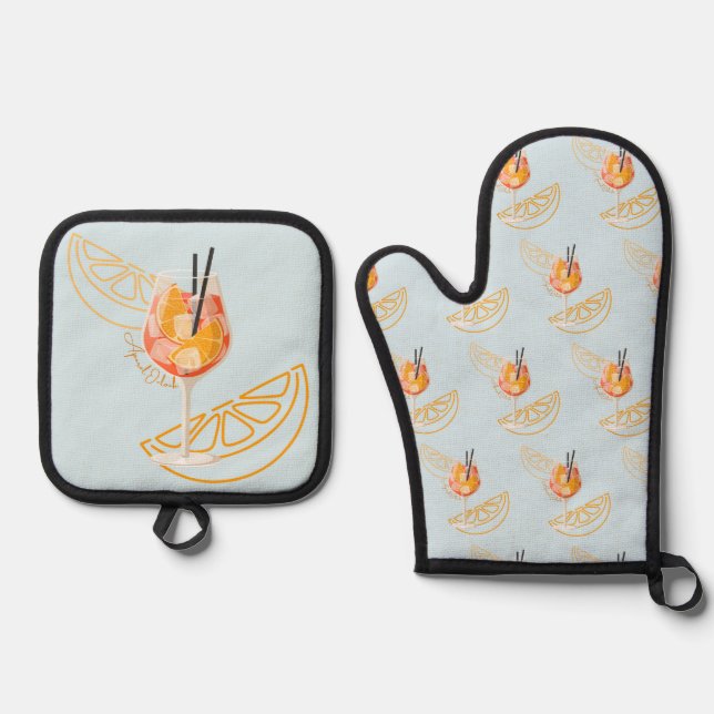 Ensemble De Gant De Cuisine Et De Manique Aperol O'Clock (Recto)