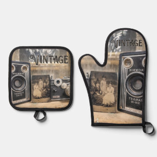 Ensemble De Gant De Cuisine Et De Manique Appareils photo vintages avec impression Vintage