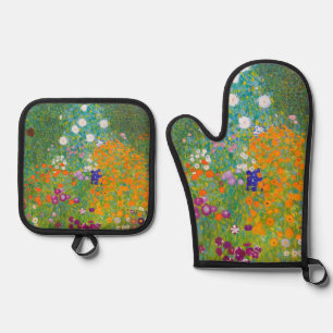 Ensemble De Gant De Cuisine Et De Manique Art floral de cottage vintage de Gustav Klimt