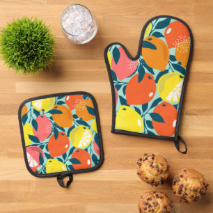 Ensemble De Gant De Cuisine Et De Manique Art moderne citron agrumes