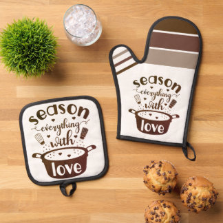 Ensemble De Gant De Cuisine Et De Manique Assaisonner tout avec l'amour ❤️