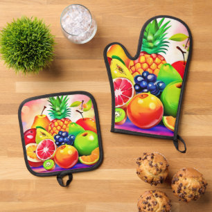 Ensemble De Gant De Cuisine Et De Manique Assortiment de fruits tropicaux