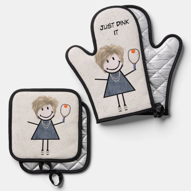 Ensemble De Gant De Cuisine Et De Manique Baguette Figure Avec Pickleball Paddle (Recto/Verso)