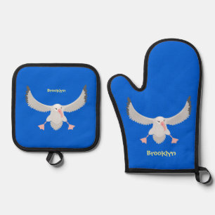 Ensemble De Gant De Cuisine Et De Manique Bande dessinée de l'oiseau mûre albatros