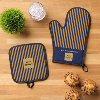 Ensemble De Gant De Cuisine Et De Manique Bande marine et or personnalisée