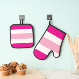 Ensemble De Gant De Cuisine Et De Manique Bandes de deux tons