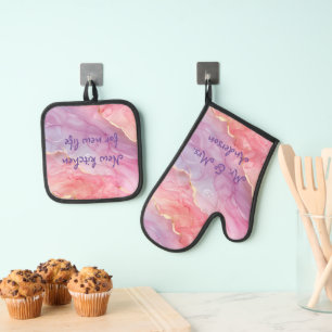 Ensemble De Gant De Cuisine Et De Manique Beau Marbre rose Et Violet Moderne Amusant