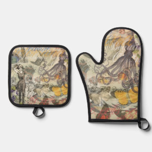 Ensemble De Gant De Cuisine Et De Manique Beauté de bain victorienne Kraken Surréalisme Vint