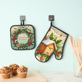 Ensemble De Gant De Cuisine Et De Manique Beehive and Christmas Oven Mitt & Pot Holder Set