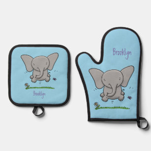 Ensemble De Gant De Cuisine Et De Manique Belle adorable dessin d'éléphant bébé