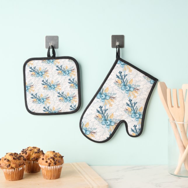 Ensemble De Gant De Cuisine Et De Manique Berries de Noël bleu jaune (In situ (suspendu))